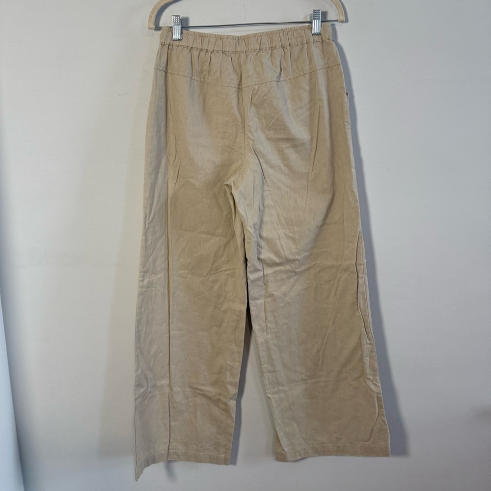 Max Studio Women's Wide-Leg Drawstring Linen Cotton Pants - Beige - Picture 6 of 10